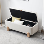 Kmax 45" Storage Bench Linen Entryway Bench Upholstered Ottoman Bench with Wavy Top & Safty Hinge for Bedroom Living Room Hallway, Beige