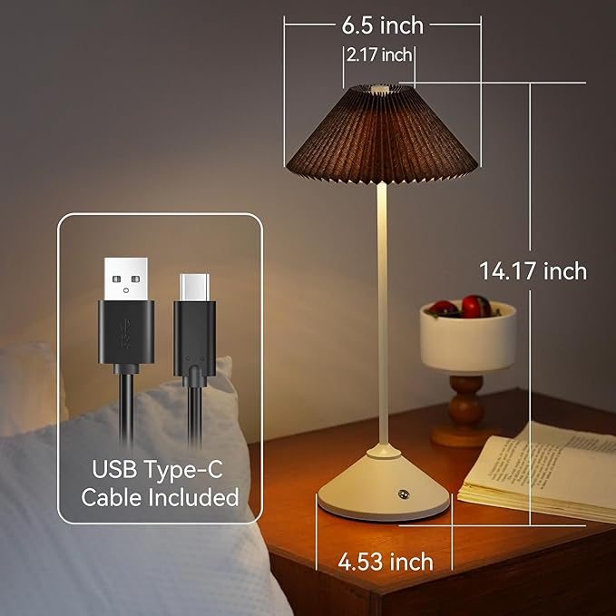 Cordless Rechargeable Touch-Control LED Table Lamp – 3 Adjustable Color Temperatures, Lightweight & Portable, Matte Metallic Finish, Waterproof, Battery Operated for Indoor& Outdoor (White)