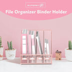 SUPEASY Magazine File Holder Desk Organizer, Metal Binder Holder with 4 Vertical Compartments for Office Home School, Pink