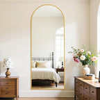 Full Length Mirror, 59"x18" Oversized Floor Mirror Freestanding, Full Body Mirror Floor Standing Mirrors with Stand, Hanging Mounted Mirrors for Bedroom Living Room, Gold, Arched Style
