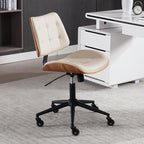 Home Office Desk Chair with Wheels, Adjustable Height Armless Office Chair, PU Leather Mid Back 360° Small Computer Chair, Modern Walnut Chair No Arms for Office, Reading Meeting Room(Beige)