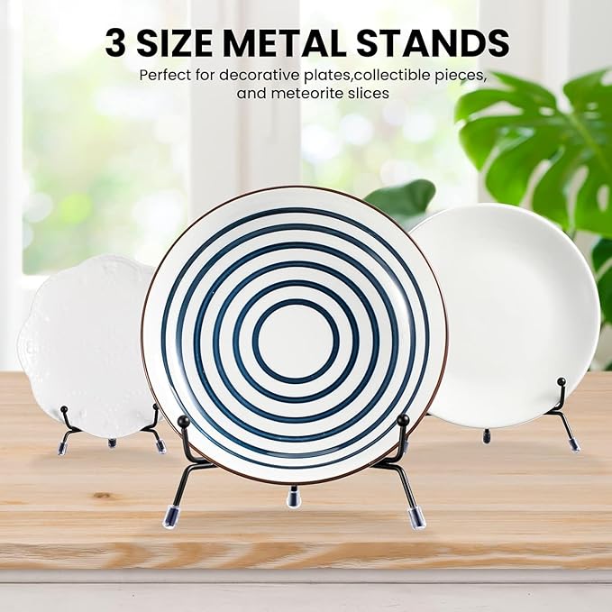 Chumia 18 Pcs Anti Slip Plate Stands for Display, Black Iron Easel Plate Holder Picture Frame Holder Stand for Display Decorative Photo Tabletop Artwork (6, 8, 10 Inch)