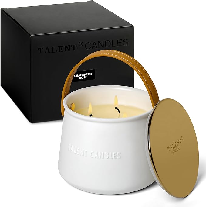 Candles for Home Scented - Scandinavian Style 3 Wick Candle - 30 Hours Long-Lasting Ceramic Candle Jar - Soy Candles Non Toxic with Minimalist Design - Grapefruit Rose
