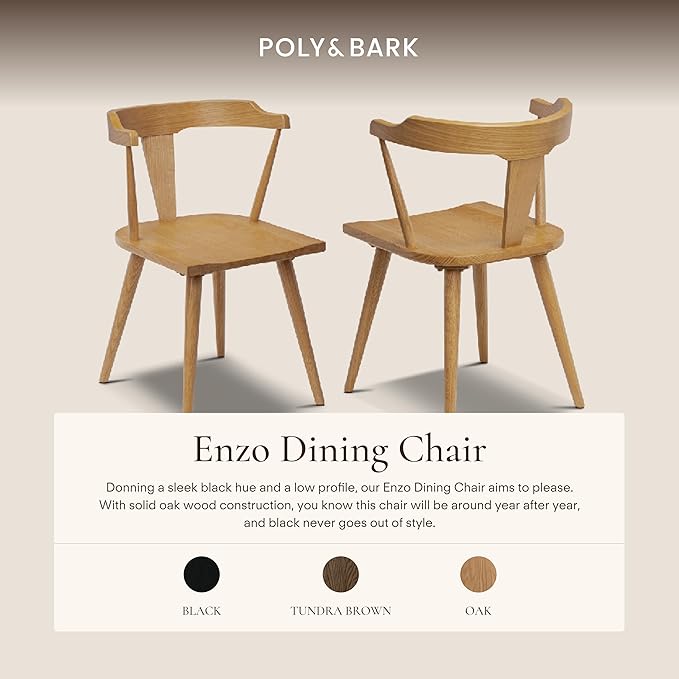 Poly & BARK Mid Century Modern Enzo Dining Chair Solid Oak Wood Set of 2