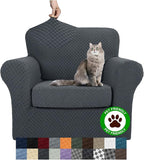 YEMYHOM Latest Checkered 2 Pieces Chair Covers for Living Room High Stretch Thickened Chair Slipcovers with Arms Anti Slip Elastic Armchair Sofa Couch Protector (Dark Gray), 31"-46"(1 Cushion)