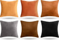 Pack of 6 Decorative Velvet Throw Pillow Covers Solid Square Soft Pillowcase Set Cushion Cases for Sofa Couch Bed Car Christmas Fall Home Decor 18 x 18 inch(Orange Color Scheme)