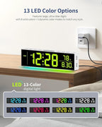Digital Clock, Alarm Clock for Bedroom, Digital Wall Clocks for Classroom, Living Room Decor, Desk Clock Large Display, 13 Number Display Colors, 12 Ambient Light Colors, Auto Dimming, DST (White)