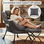 Lazy Chair with Ottoman, Large Lounge Accent Chair with Ottoman and a Throw Pillow, Dark Grey Reading Chair for Living Room Bedroom Dorm Room Office Apartment Relaxing Use