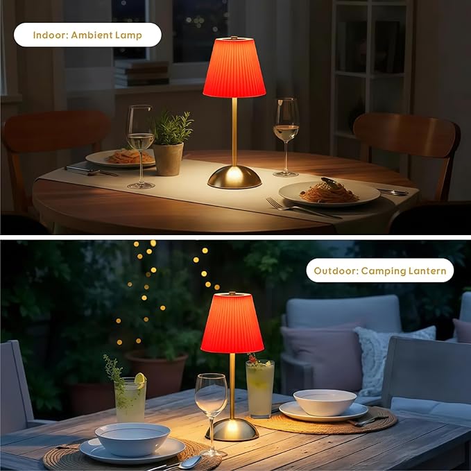 Set of 2 Cordless Table Lamps Rechargeable, 3CCT & Stepless Dimming, LED Wireless Outdoor Table Lamp with Touch Activation for Tabletop Bedside Patio, 4.5" W x 11.5" H (Tangerine Orange)