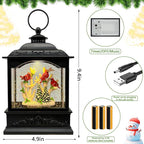 Christmas Snow Globes Lantern with Music & Timer - USB/Battery Operated LED Glittering Globe Lantern, Snow Globe Decoration for Home Holiday Decor (Red Robin)