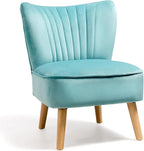 KOMFOTT Velvet Accent Chair, Modern Armless Sofa Chair with Solid Rubber Wood Legs, Wingback Leisure Chair with Thick Cushion, Upholstered Side Chair for Living Room, Bedroom, Turquoise