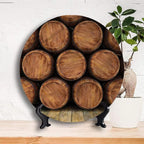Decorative Plates, Wine Print Ornament, Wall of Wooden Barrels, 8 Inch, 1 Plate with 1 Display Stand, Multicolor