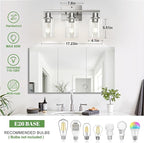 3-Light Bathroom Light Fixtures, Vanity Light with Clear Glass Shades, Brushed Nickel Bathroom Light Fixtures Over Mirror, Modern Bathroom Wall Lamp for Mirror Living Room Cabinet Bedroom