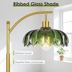 Gold Floor Lamp for Living Room,Unique Vintage Standing Tall Lamp,Mid Century Modern Floor Lamps Arc Green Glass Floor Lamps for Office Corner