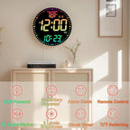 Large 12" RGB Color Changing Digital Wall Clock with Remote Control | LED Display Plug-in Clock with 3 Brightness Levels & Temperature Display | Perfect for Home, Gym, Classroom, Office