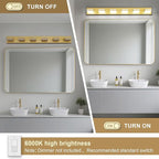 Modern LED Bathroom Lights Fixtures(6-Light),Metal Gold Acrylic Wall Lighting,Vanity Lights for Bathroom Over Mirror(6000k 41in)