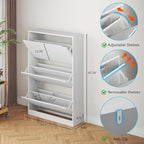 Shoe Cabinet with 3 Flip Drawers, Hidden Wood Shoe Cabinet,Freestanding Shoe Storage Cabinet for Entryway Hallway.White. 47.2" H*31.5" W*9.45" D.