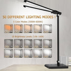 Dimmable LED Desk Lamp with USB Charging Port Bright, 50 Lighting Modes Dual Swing Arm Architect Table Lamp Light Desk Lamp for Home Office Dorm Piano Nail