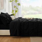 CozyLux Oversized King Comforter Sets Black, 7 Pieces Oversized King Pintuck Bed in A Bag, Pinch Pleat Bedding Sets with All Season Comforter, Flat Sheet, Fitted Sheet, Pillowcases & Shams