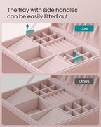 SONGMICS 2-Layer Jewelry Box, Jewelry Organizer with Handle, Removable Jewelry Tray, Jewelry Storage, Floating Effect, 8.1 x 9.4 x 4.3 Inches, Gift Idea, Jelly Pink UJBC165R01