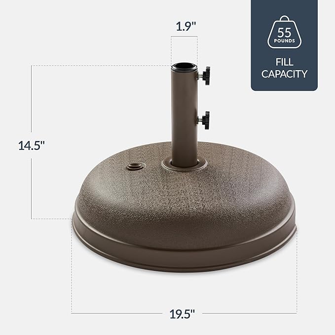 Best Choice Products Fillable Umbrella Base Stand Round Dome Plastic Patio Umbrella Base Stand, Pole Holder for Outdoor, Lawn w/ 55lbs Weight Capacity, Adjustment Knob - Brown