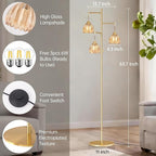Dimmable Floor Lamp for Living Room, Bedroom, Gold Standing Lamp with 3pcs 6W Bulbs, Vintage Brass Floor Lamps for Corner, Nursery (Amber Tulip)
