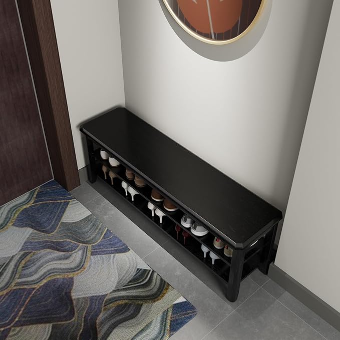 AQIMUELE Wood Shoe Rack Bench for Entryway, 2 Tier Shoe Rack for Front Door Entrance, Shoe Bench with Shoe Storage for Entryway, Bedroom, 47.2"