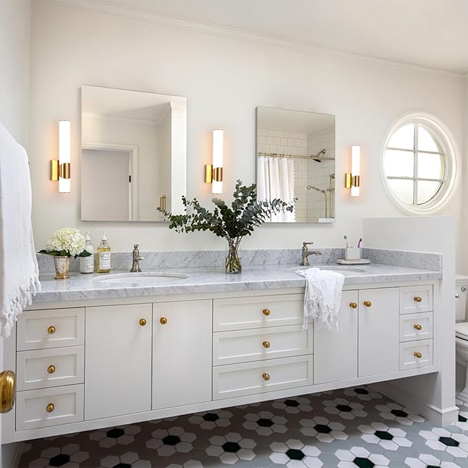 Gold Wall Sconces Set of Two 15 Inch Modern Bathroom Sconce with Acrylic Shades LED Hardwired Sconces Wall Lighting Fixtures for Living Room Bedroom Hallway, 2 Pack