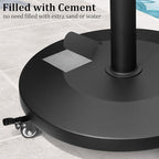 Patio Umbrella Base with 4 Wheels, 44lbs Round Heavy Duty Concrete Stand for Outdoor Market Umbrella, Black