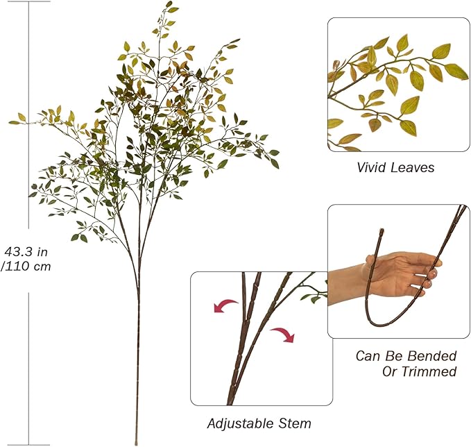Fake Plants Eucalyptus Stems,Plastics Ficus Stems for Vase Artificial Plants,Greenery Stems for Vase Faux Plants Indoor,43.3" Faux Greenery Indoor Vase Fillers for Home Decor(3Pcs Orange)