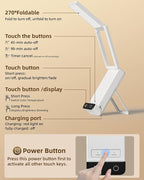 EZVALO LED Rechargeable Desk Lamp, 6000mAh Battery Operated Foldable & Portable Light,90Ra Cordless Table Lamp for Office Home, 3 Color Dimmable Small Desk Lamp Wireless Reading Lamp
