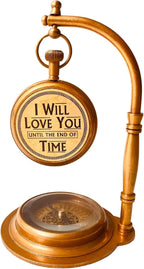 ALADEAN Brass Table Clock with Compass | Romantic Desk Clock - Decorative Vintage Mechanical Clock Lovers Boyfriend/Husband Birthday/Wedding Gifts (Love You)