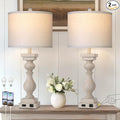 28" Tall Farmhouse Table Lamps Set of 2 with USB C+A Ports and AC Outlet, 3 Way Touch Tall Rustic Bedside Lamps for Living Room, Cream Vintage Lamps for Bedroom