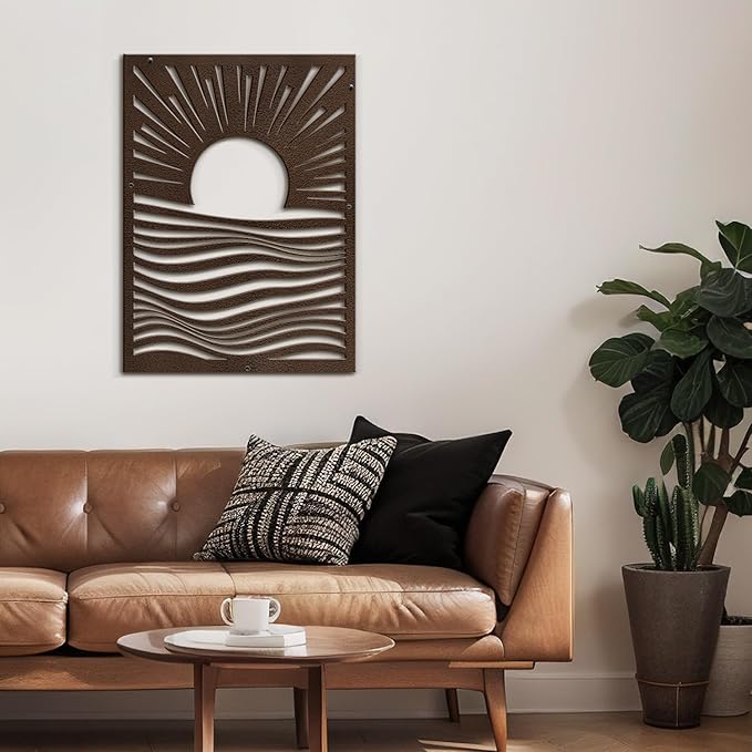 SIGNLEADER Metal Wall Art Decor Moons in Landscape Minimalist Modern Abstract Wall Sculpture Hangings Home Decoration for Living Room, Bedroom, Bathroom, Kitchen, Outdoor - 30" Bronze