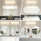Kvhilw Bathroom Vanity Light, Brushed Nickel Bathroom Light Fixtures, 5-Light Lighting Fixtures Over Miror, Modern Wall Sconce with Flared White Fabric Shade, E26 Socket(ETL Listed)