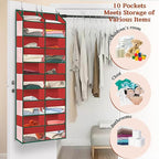 Christmas Over The Door Organizer 5 Tiers, Extra Large Behind Door Storage of 10 Compartments, 80 lbs Weight Capacity Hanging Storage Organizer with Clear Window Kids Toys, Shoes, Diapers, Red