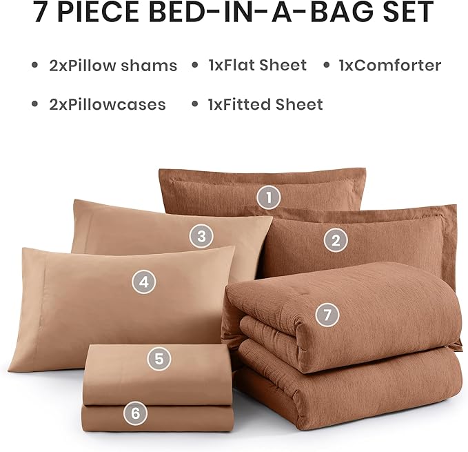 Monbix Super King Comforter Set, Autumn Leaf Cationic Dyeing Bedding Set Reversible, Bed in a Bag 7 Pieces with Comforter, Sheets, Pillowcases & Shams