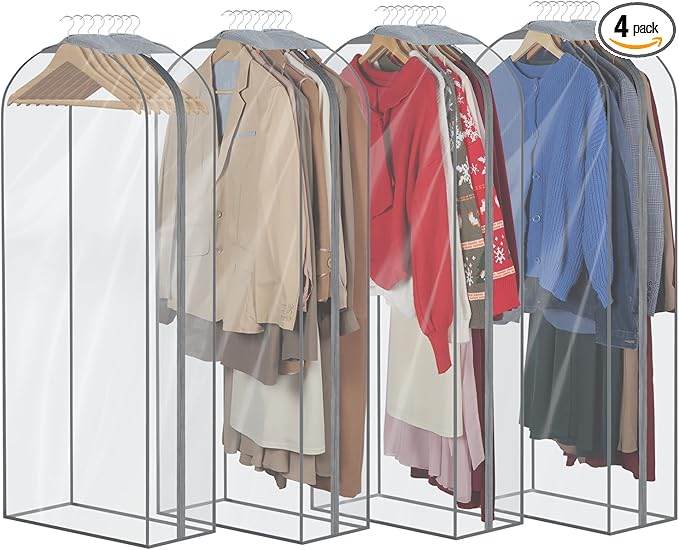 Zilink 10" All Gusseted Clear Garment Bags for Hanging Clothes 50" Hanging Garment Bags for Storage Suit Coat Bags for Closet Storage, 4 Packs