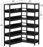 IRONCK Corner Bookshelf 6 Tiers, Industrial Corner Bookcase with Baffles Etagere, L Shaped Bookshelves with Metal Frame, Corner Shelf Storage Rack for Living Room Home Office