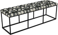 HomePop Upholstered Button Tufted Decorative Bench with Metal Base, Black and White Plaid