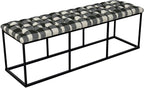 HomePop Upholstered Button Tufted Decorative Bench with Metal Base, Black and White Plaid