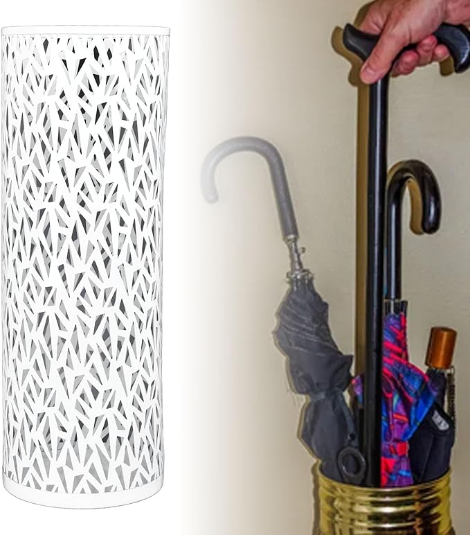 Umbrella Stand Umbrella Holder for Entryway,Umbrella Stand Rack,Metal Hollowed Freestanding Round Umbrella Holder Organizer Bin,Umbrella Rack Organizer Freestanding for Home Hotel Office(Small-White)