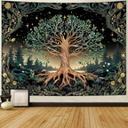 Leofanger Tree of Life Tapestry Psychedelic Mystic Floral Tapestry Vintage Plant Flower Wall Tapestries Aesthetic Tree Tapestries Wall Hanging for Home Decor(51.2"x59.1")