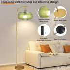 Glass Floor Lamp for Living Room,Bedroom,Gold Dimmable Standing Lamp with Remote,Green Mid Century Modern Brass Vintage Tall Lamp Floor Lamps Arc Boho Floor Light Lamp Bohemian