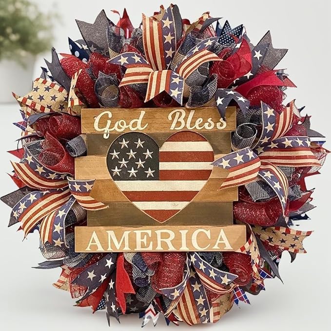250th Anniversary Eagle Wreath, 3D Eagle Wreaths for Front Door, Red White and Blue Patriotic Wreath All-Weather Farmhouse Outdoor Holiday Decoration (G)