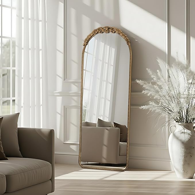 Besdomus Gold Full Length Mirror: 53x19 in Traditional Ornate Antique Floor Mirror - Baroque Vintage for Bedroom/Living Room/Entryway/Hallway/Wall/Home Decor