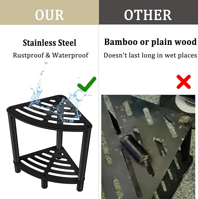 Stainless Steel Shower Stool, Shower Stool for Inside Shower,Corner Shower Bench for Shaving Legs，Shower Foot Rest for Small Bathroom, Matte Black Shower Seat