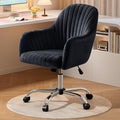 Warmiehomy Velvet Desk Chair for Home Office, Modern Adjustable Swivel Task Chair, Women Vanity Chairs with Arm Rest for Bedroom Dressing Room, Black