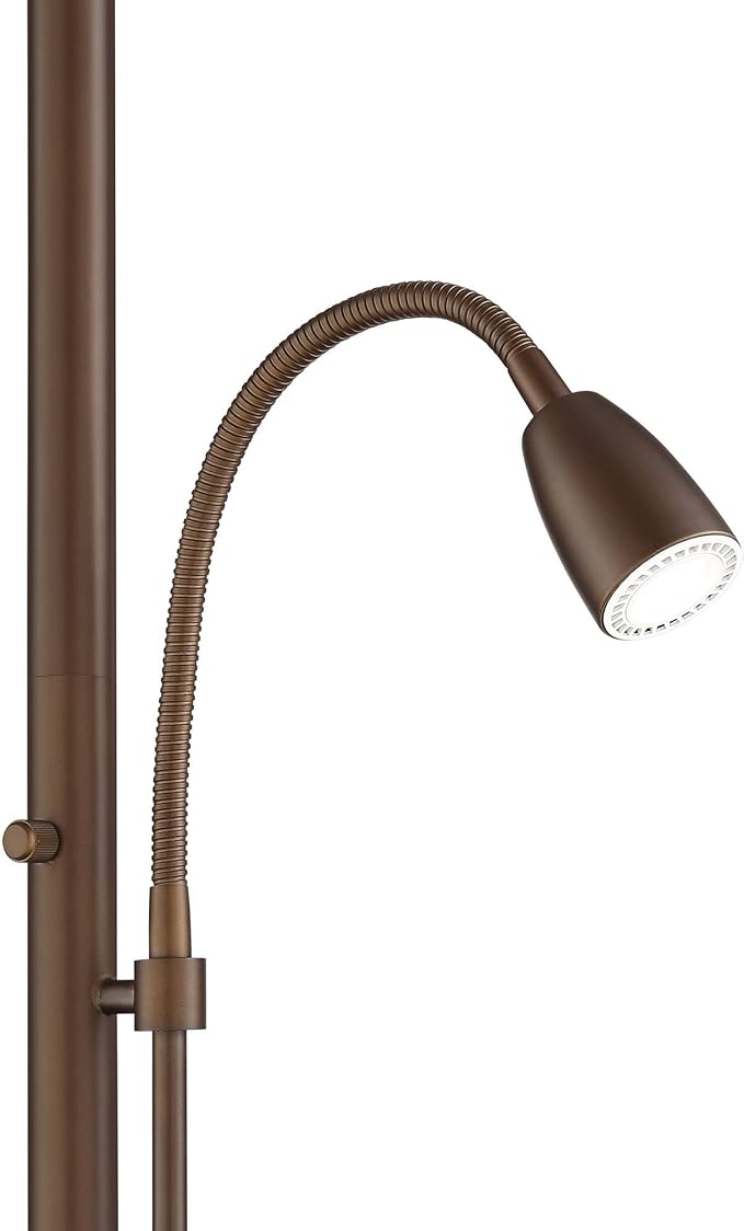 Possini Euro Design Traverse Modern Floor Lamp with Gooseneck Reading Light LED 64" Tall Oil Rubbed Bronze Metal Oatmeal Fabric Drum Shade Decor for Living Room Reading House Family Bedroom Home