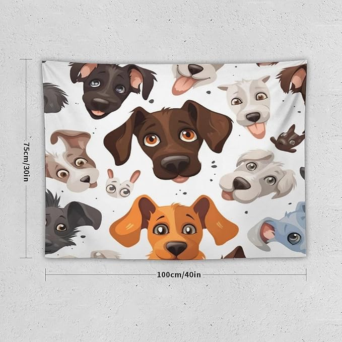 VUMIVI Cartoon Dog Head Tapestry Adorable Pets Humorous Style Abstract Art Illustration Tapestry Wall Hanging for Living Room Bedroom Dorm Classroom Aesthetic Decor W40xL30in